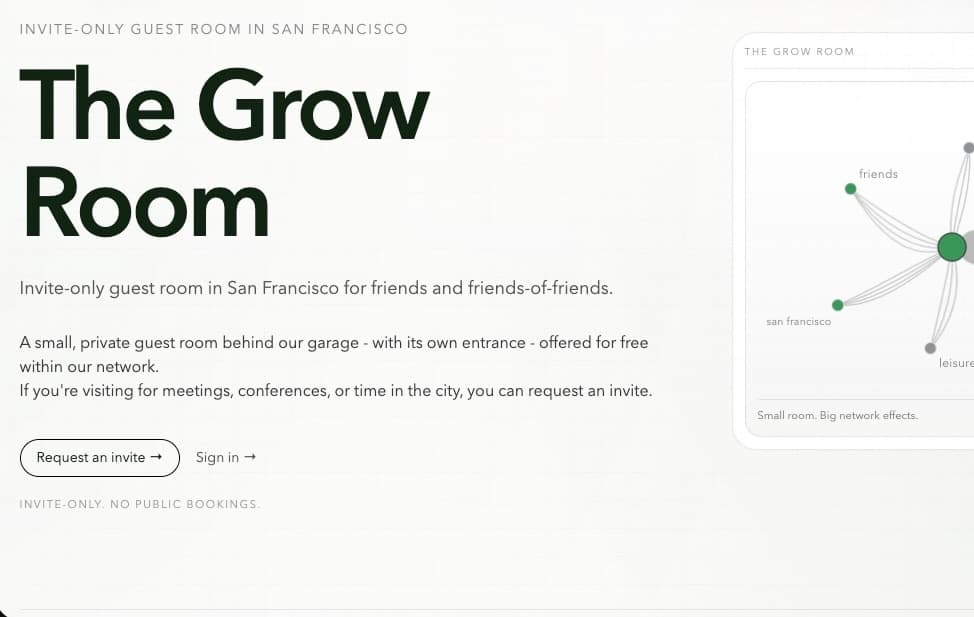 Screenshot of The Grow Room guest space site